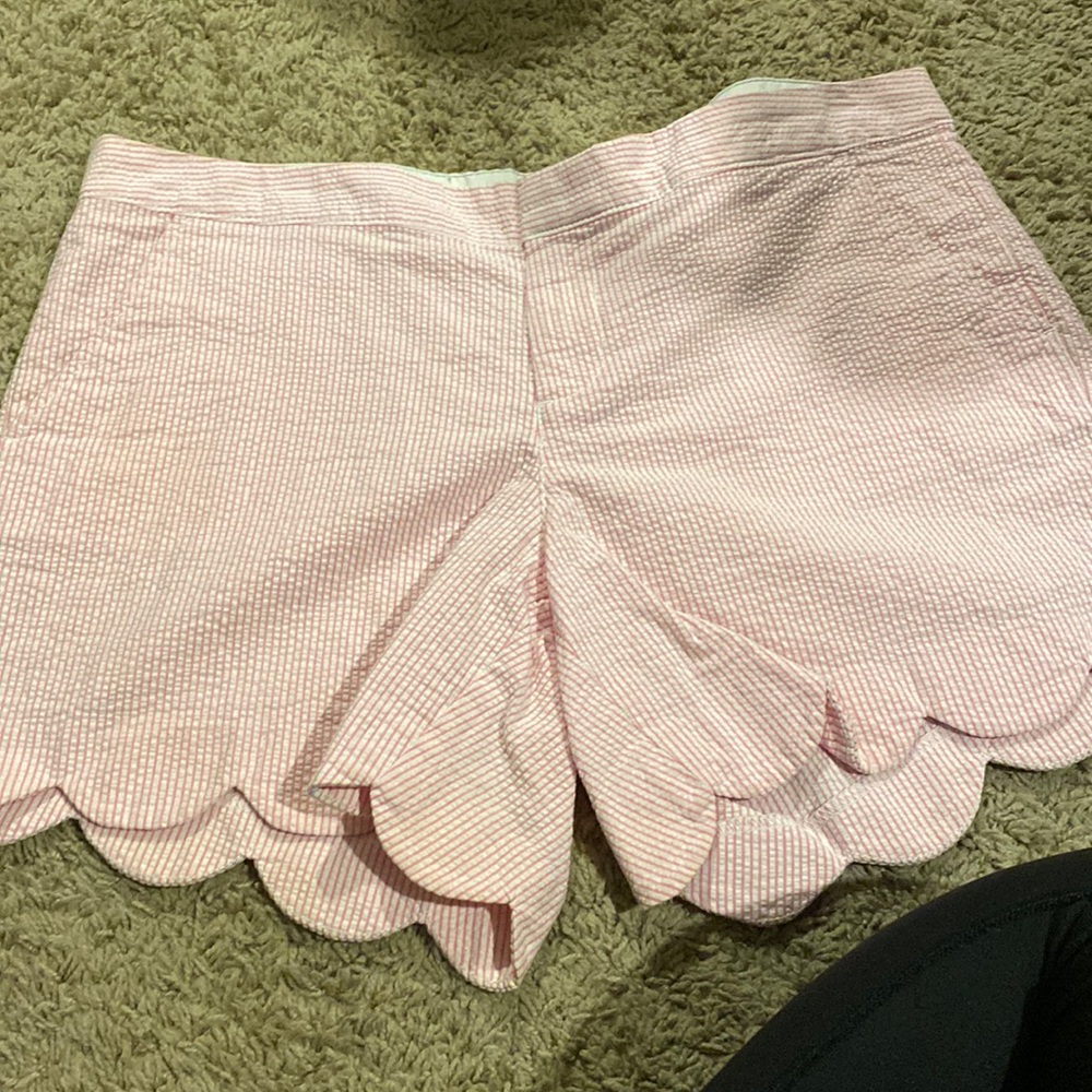 Scallop trip pink pin striped shorts
